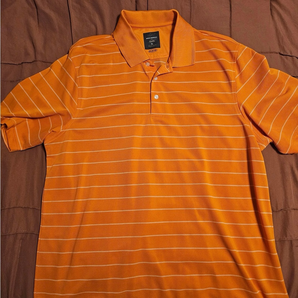 Greg Norman Collection Orange Polo Shirt with White Stripes